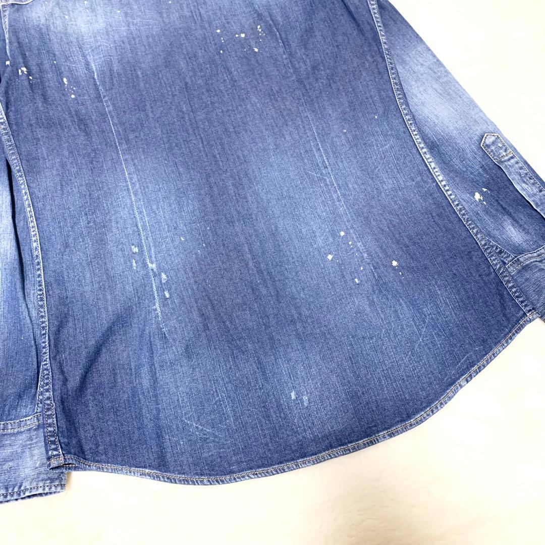 DSQUARED2 24SS デニムシャツ ウエスタンシャツ ダメージ加工 48