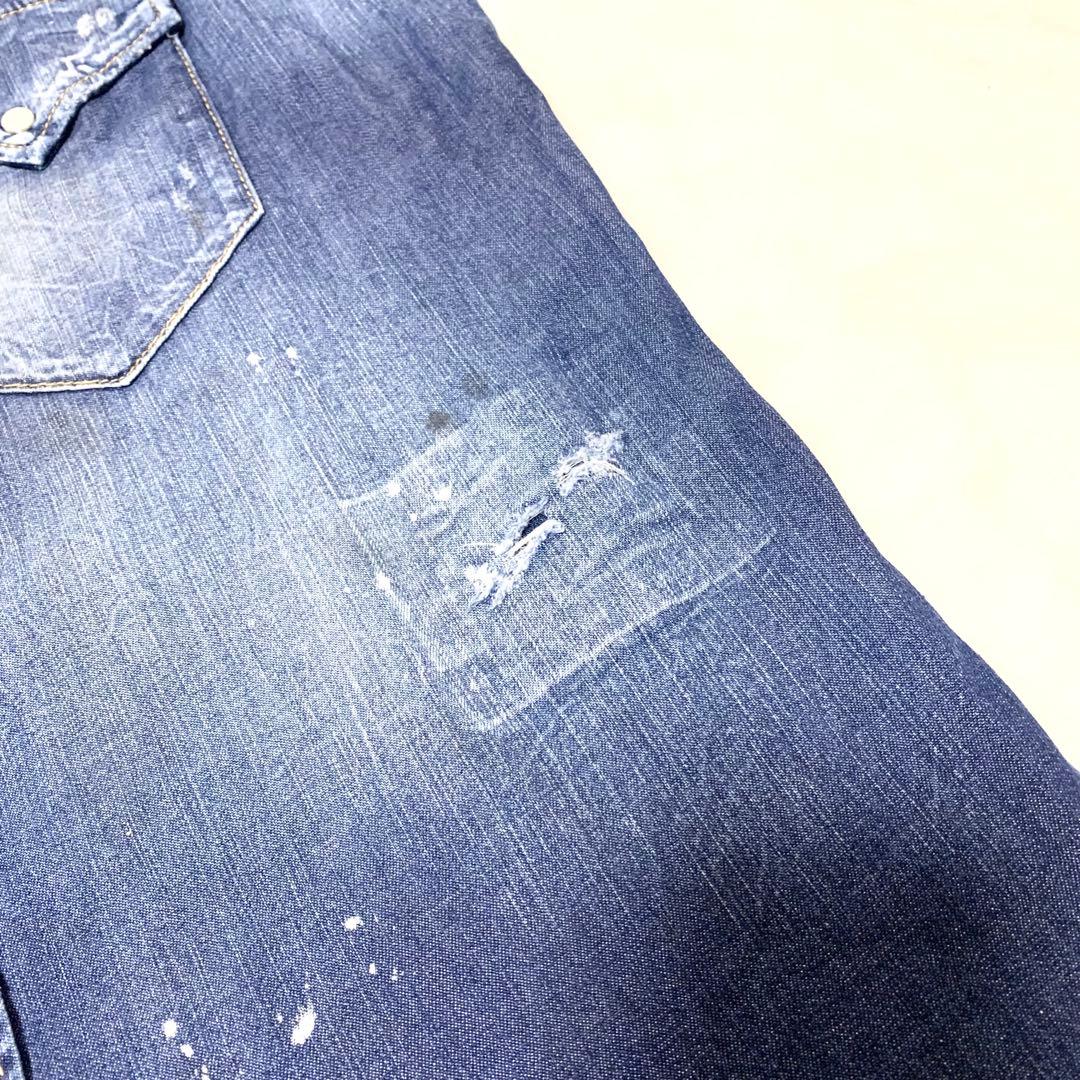 DSQUARED2 24SS デニムシャツ ウエスタンシャツ ダメージ加工 48