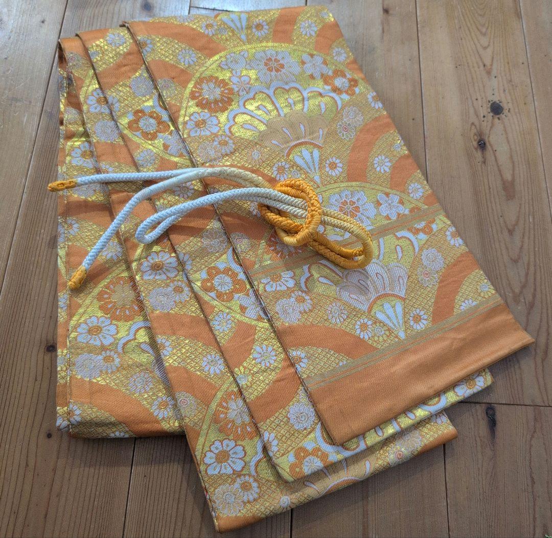 正絹アンティーク着物【オフホワイト×レモンイエロー堤柄】七五三７歳セット