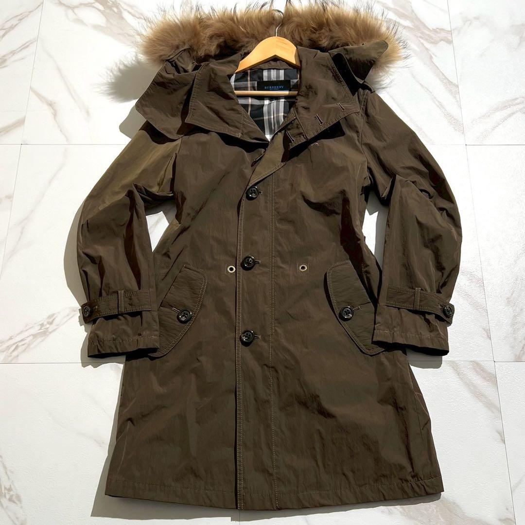 【希少】バーバリー モッズコート ノバチェック ラクーンファー 2way カーキ