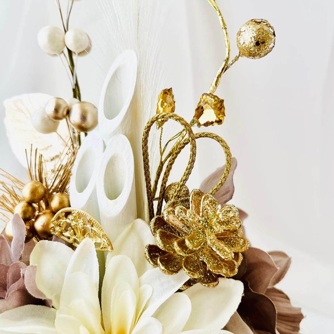 お正月飾り 門松 白 ハンドメイド 特大 ゴールド くすみグレー ダリア249