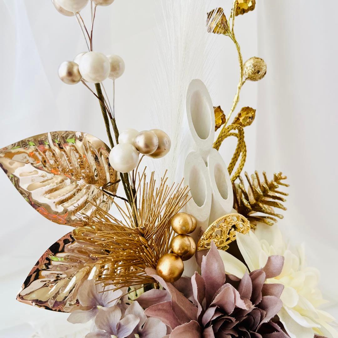 お正月飾り 門松 白 ハンドメイド 特大 ゴールド くすみグレー ダリア249