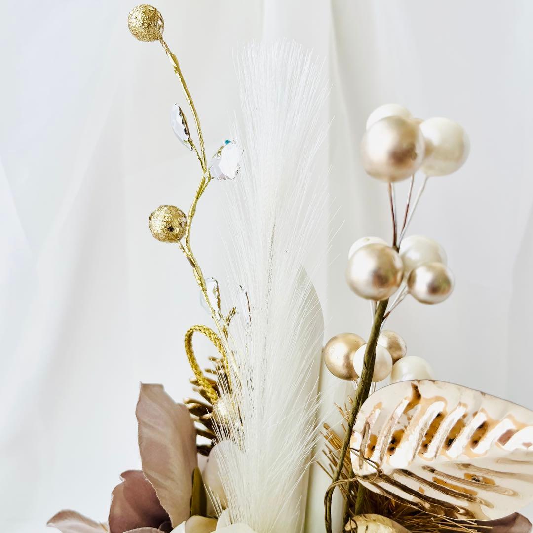 お正月飾り 門松 白 ハンドメイド 特大 ゴールド くすみグレー ダリア249