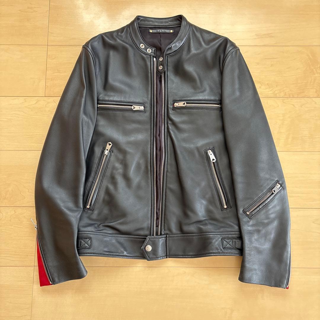 Paul Smith ブラックレザーシングルライダースジャケット Mサイズ