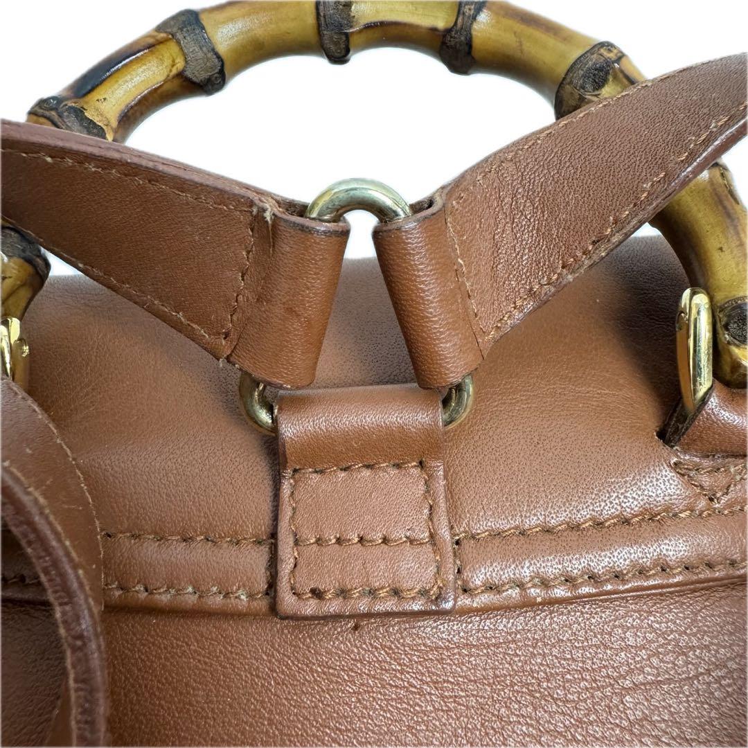 DA486 グッチ　GUCCI レザー　バンブー　リュックサック　ブラウン