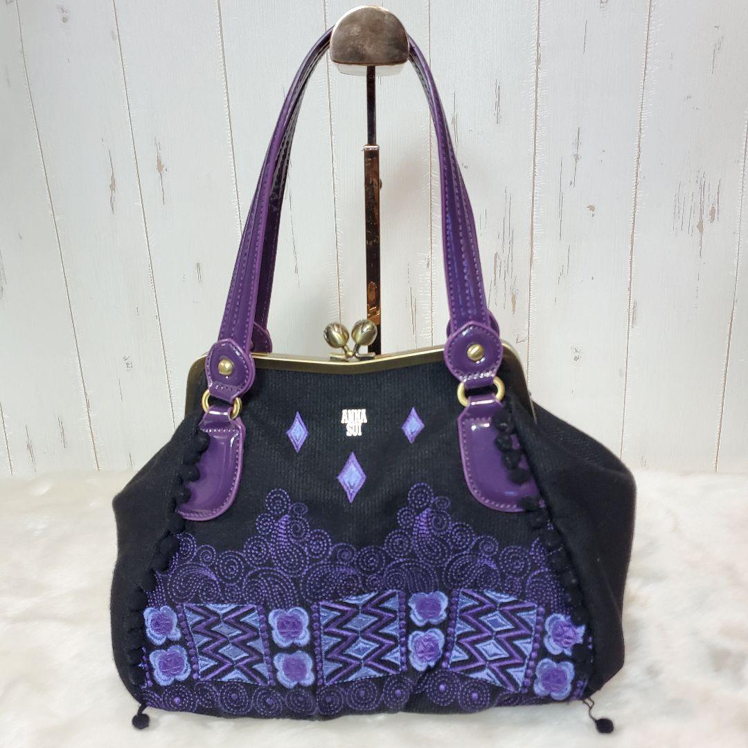 アナスイ バッグ がま口 紫 アジアン ペイズリー ハンドバッグ 財布