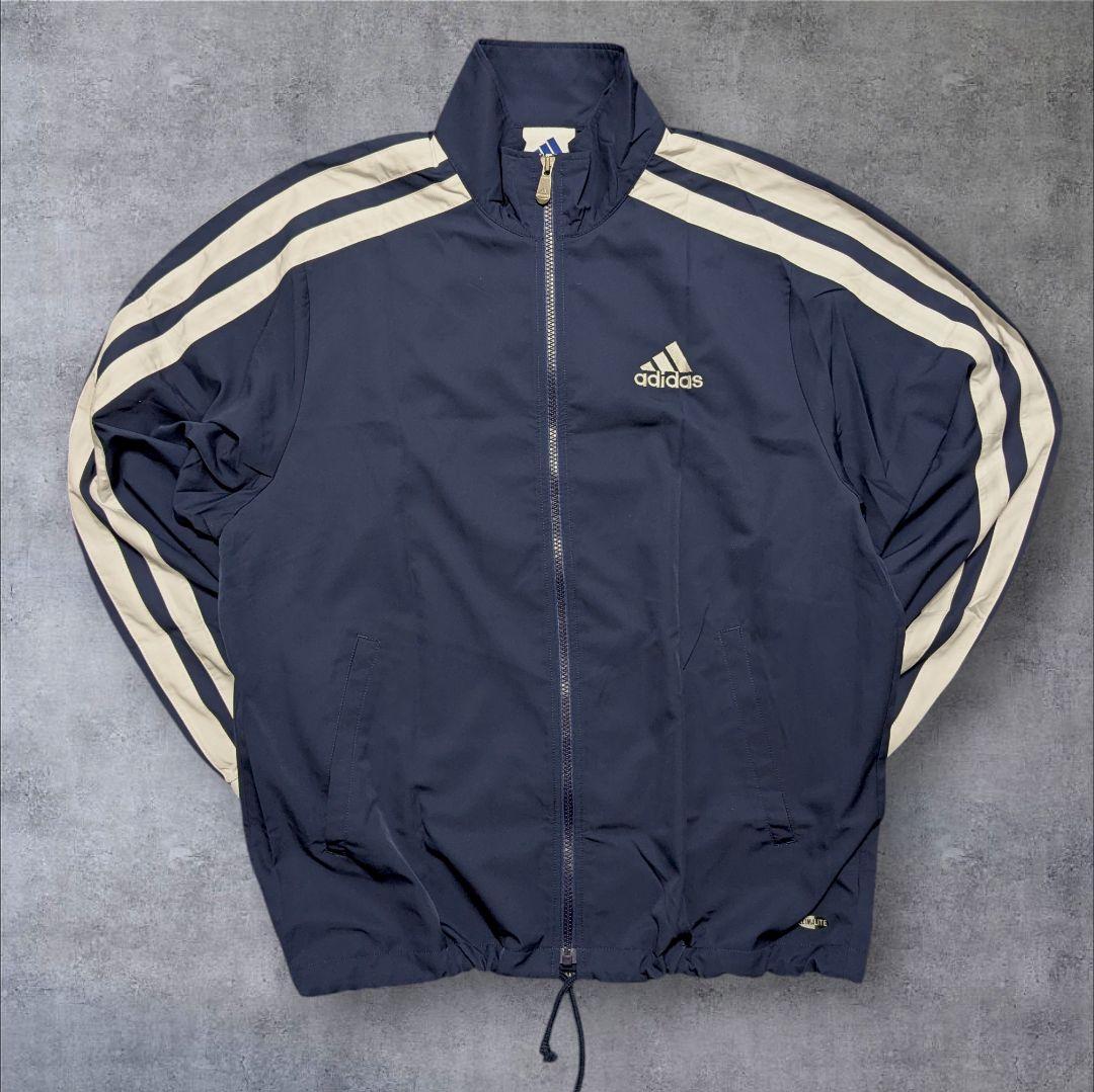 美品】00s adidas 紺色 ジャージ上下 太ライン ドローコード y2k