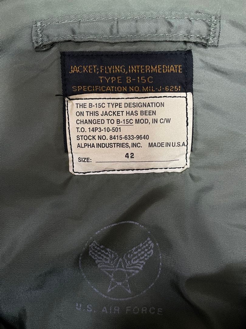 50s復刻 USA製 ALPHA B-15C MOD カーキ　L