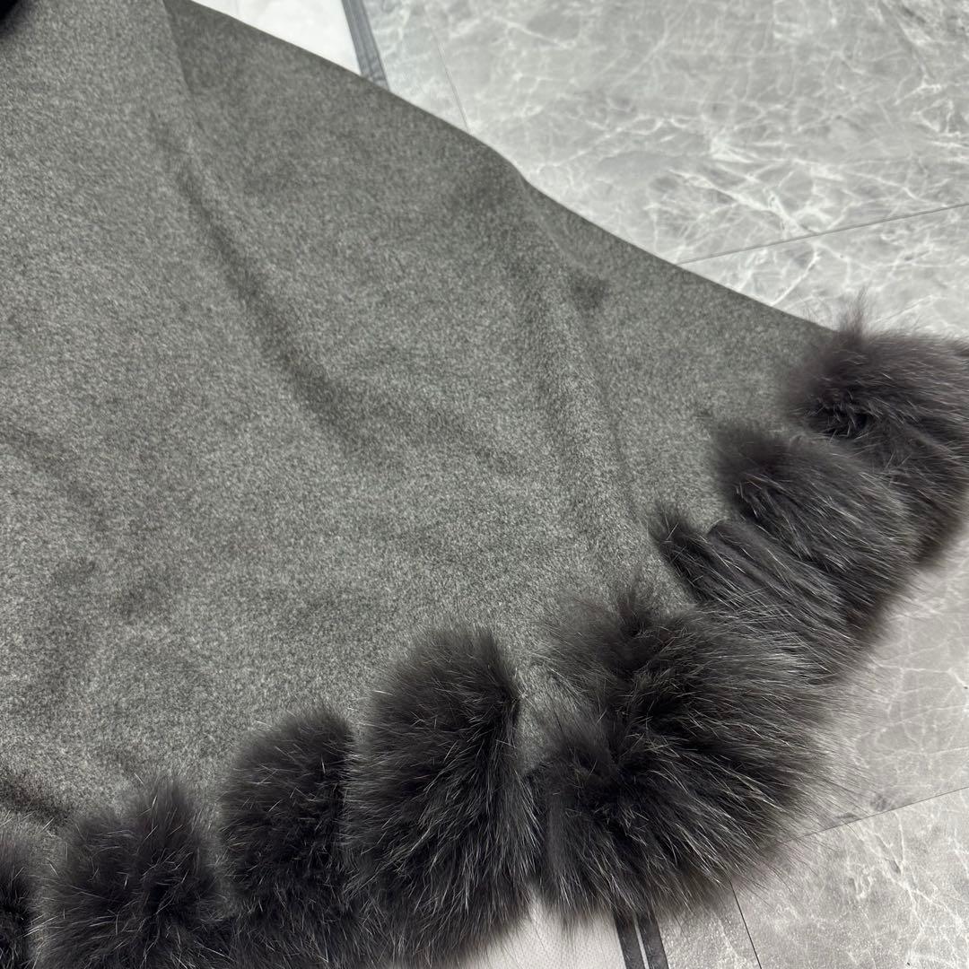 極美品♡カシミヤ バルマン 3wayケープポンチョ フォックスファー グレー