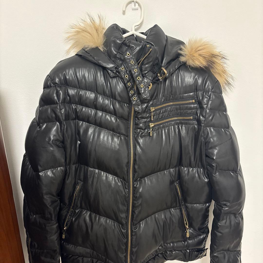 ファー付きブラックダウンジャケットy2k