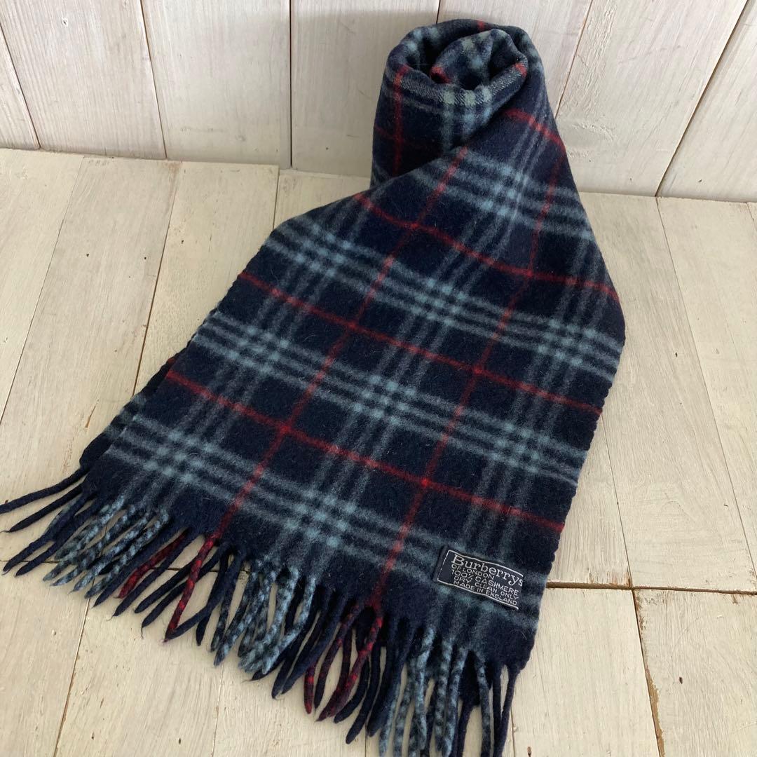 BURBERRY バーバリー マフラー カシミヤ ネイビー系 - メルカリ