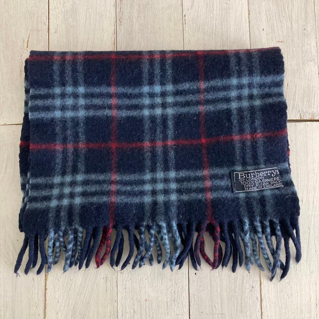 BURBERRY バーバリー マフラー カシミヤ ネイビー系 - メルカリ