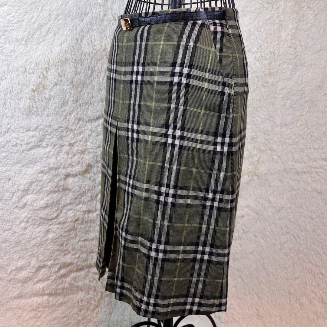 ★BURBERRY BLUE LABEL★S★グリーンチェックスカート★金ロゴ★