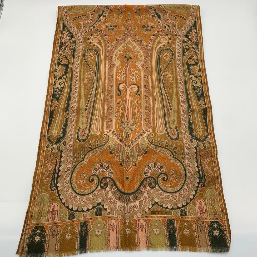 美品】 エトロ ETRO スカーフ ストール ウール シルク ペイズリー柄