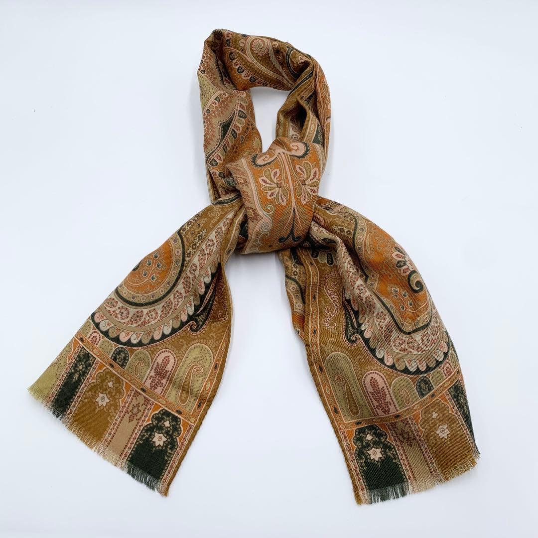 美品】 エトロ ETRO スカーフ ストール ウール シルク ペイズリー柄