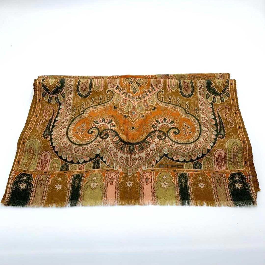 美品】 エトロ ETRO スカーフ ストール ウール シルク ペイズリー柄