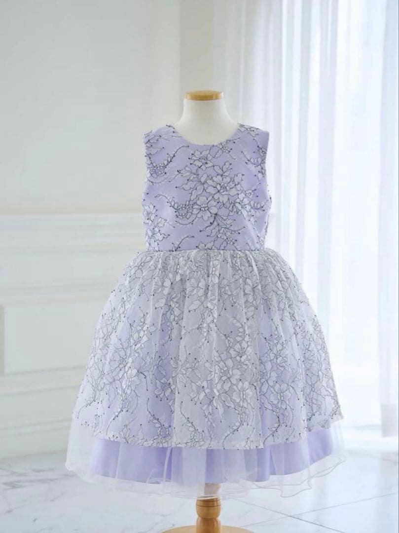 【美品】　薄紫レースドレス 130cm ドレスコ