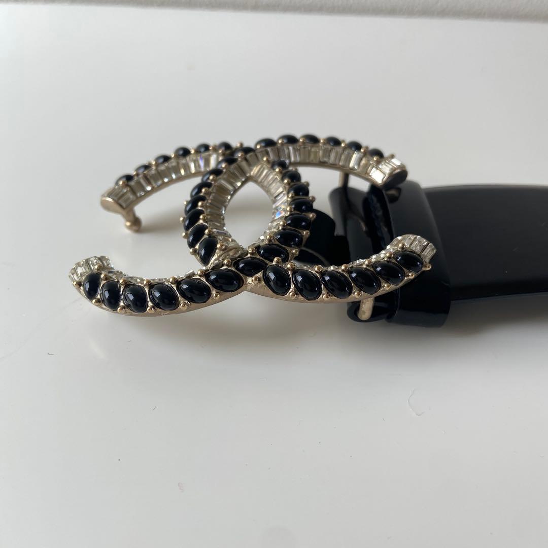 CHANEL ビジュー　ココマーク　パテント　ベルト　ブラック
