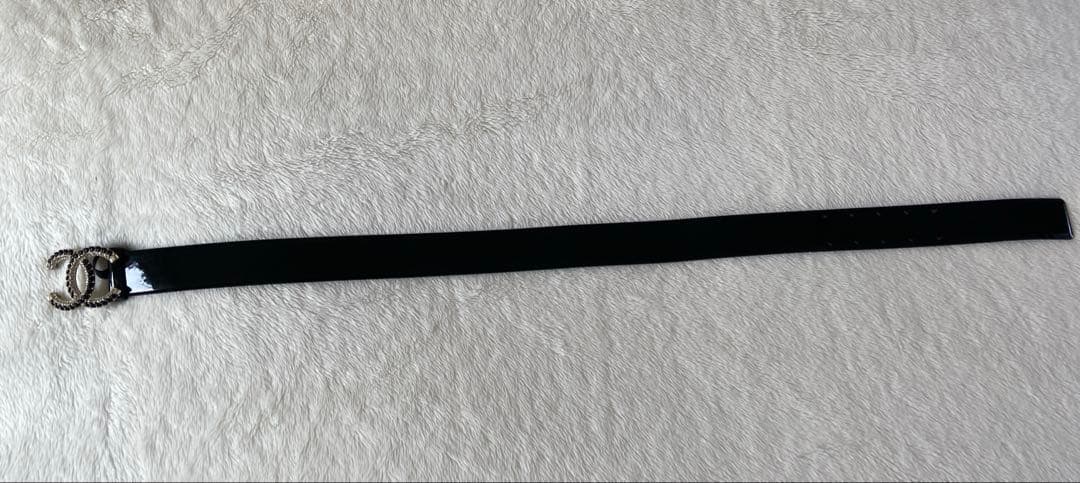 CHANEL ビジュー　ココマーク　パテント　ベルト　ブラック