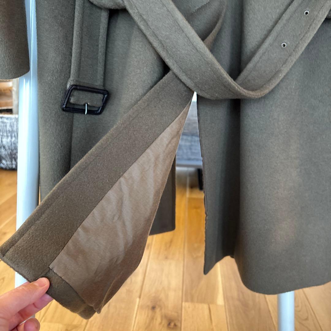 AURALEE オリーブ ウールステンカラーコート共布ベルト付き美品