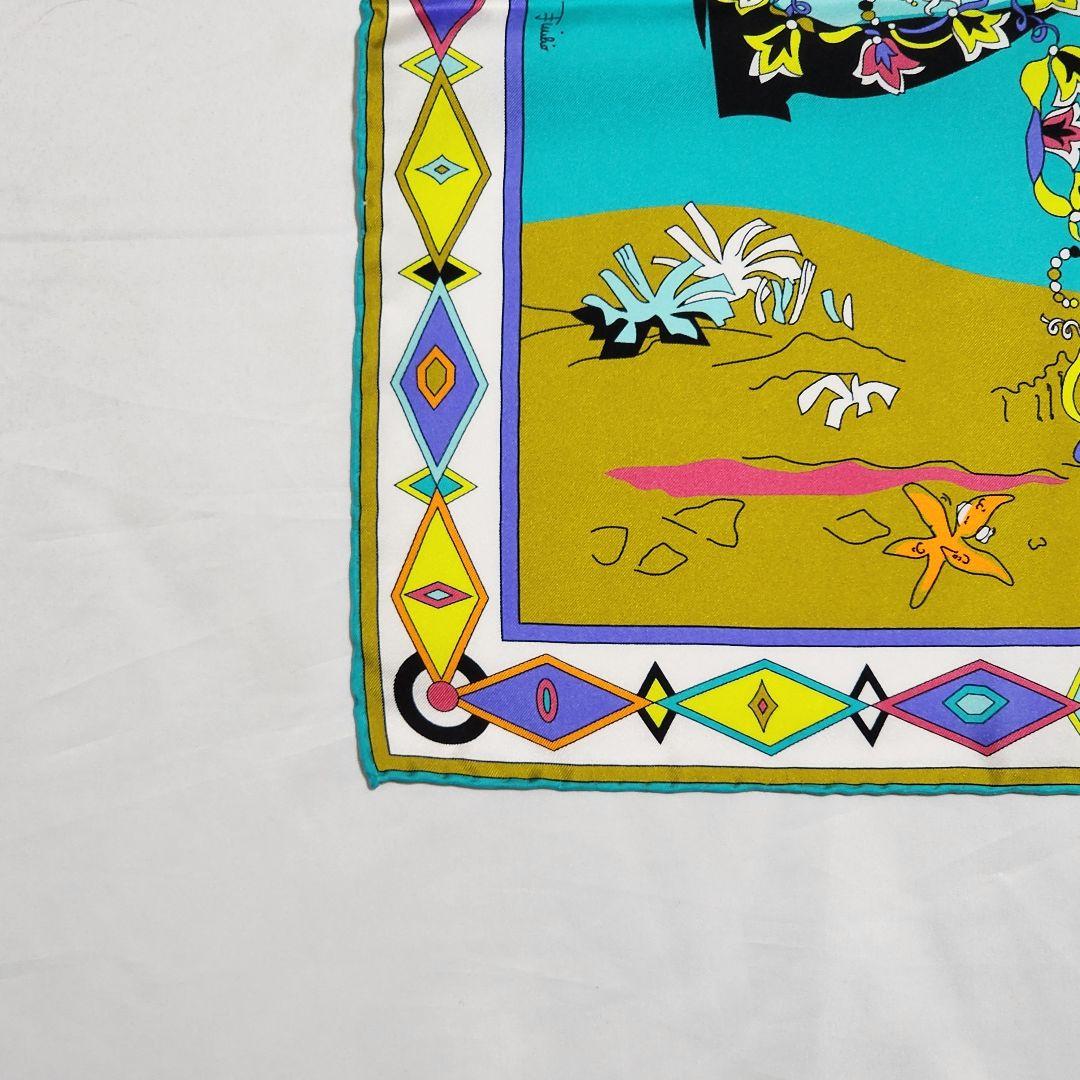 美品 ★エミリオプッチ★ スカーフ 大判 リゾート 女性 シルク スカイブルー.