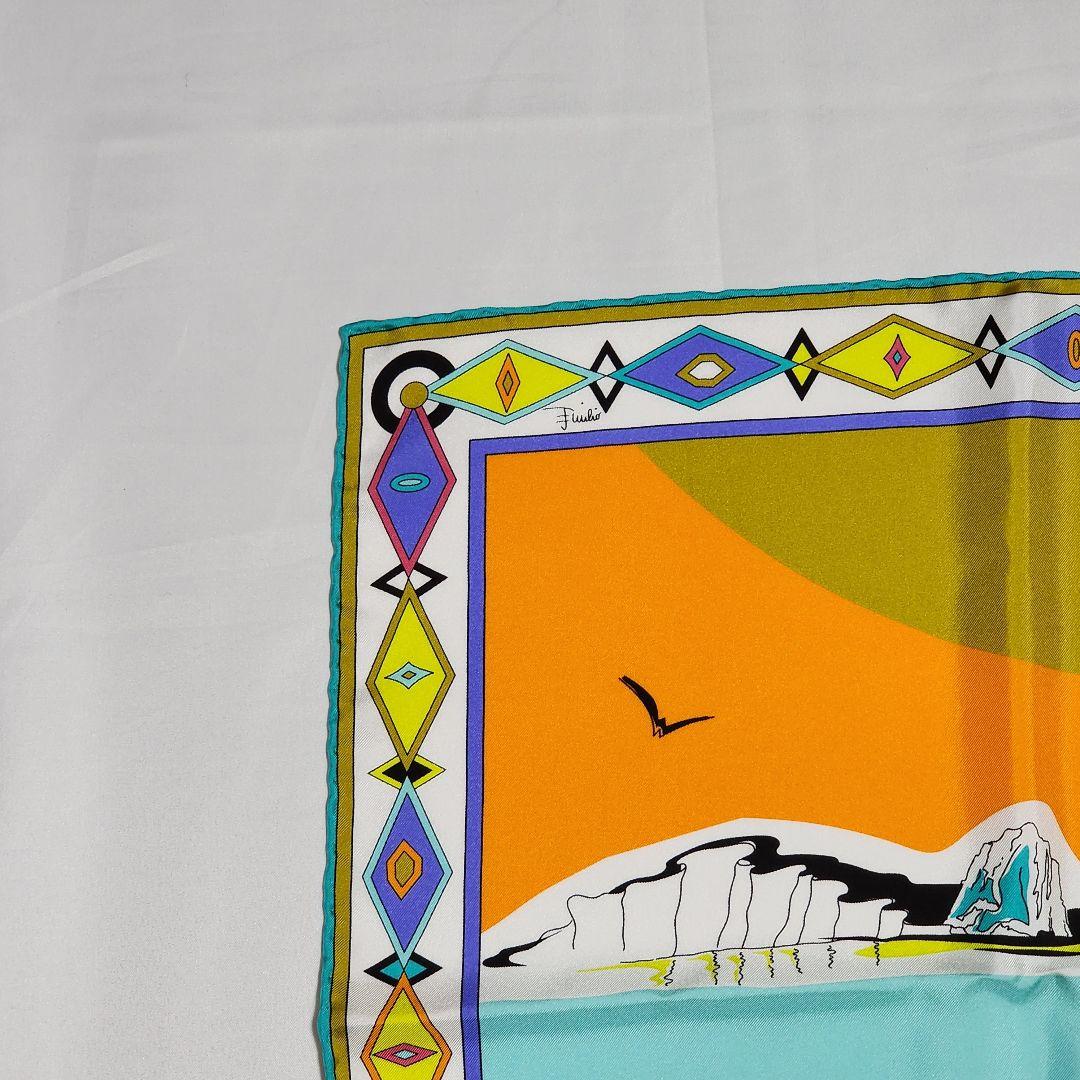 美品 ★エミリオプッチ★ スカーフ 大判 リゾート 女性 シルク スカイブルー.