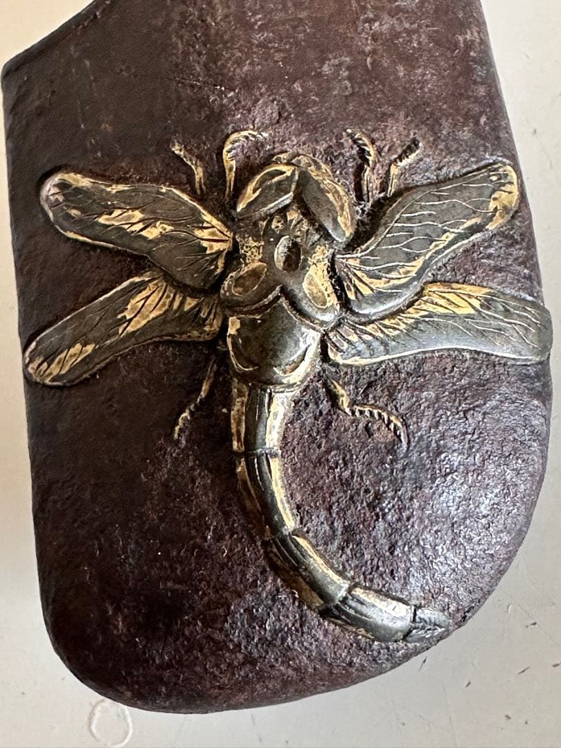 鉄地　象嵌色絵【蜻蛉の図】 鐺 こじり 江戸期　極上勝虫図　鉄地鐺 2576