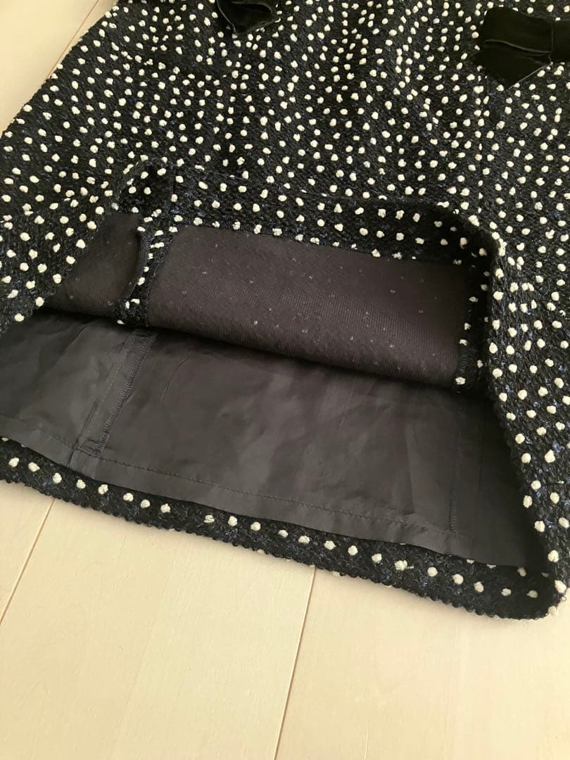 未使用 エムズグレイシー 40 立体ドット ポンポン ツイードワンピース 白黒