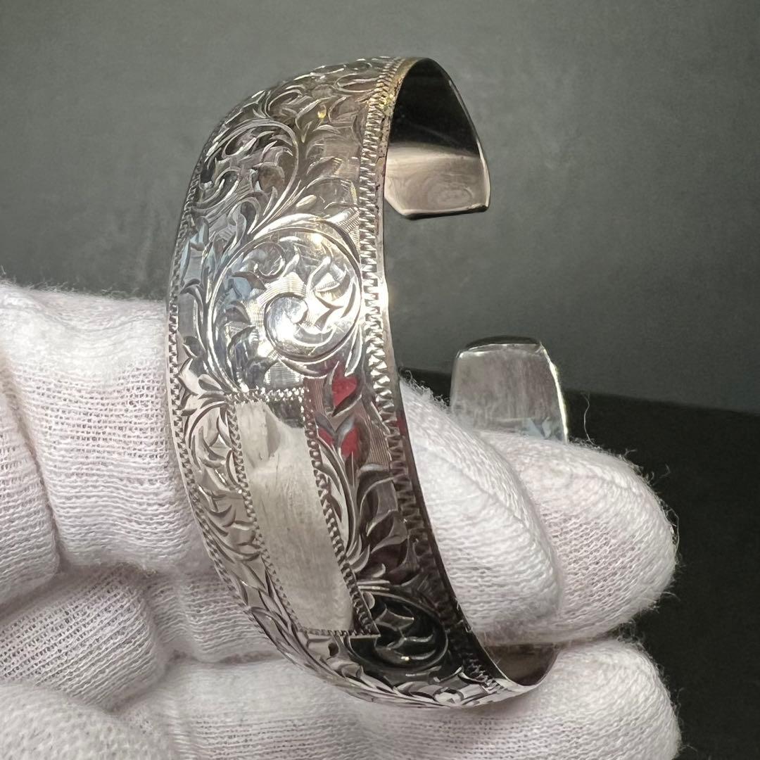 銀製 SILVER 950 刻印有 植物紋様 シルバーバングル ブレスレット純銀