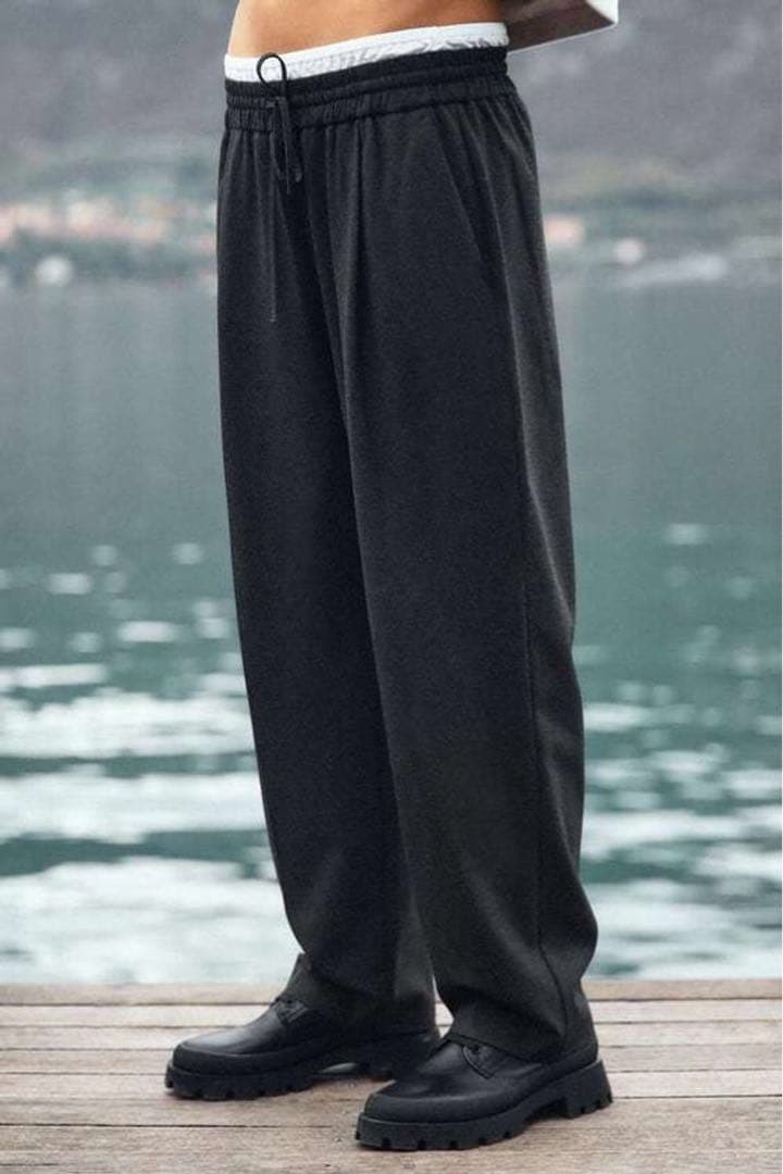 ZARA WIDE-LEG パンツ ダブルウエストバンド グレー - メルカリ