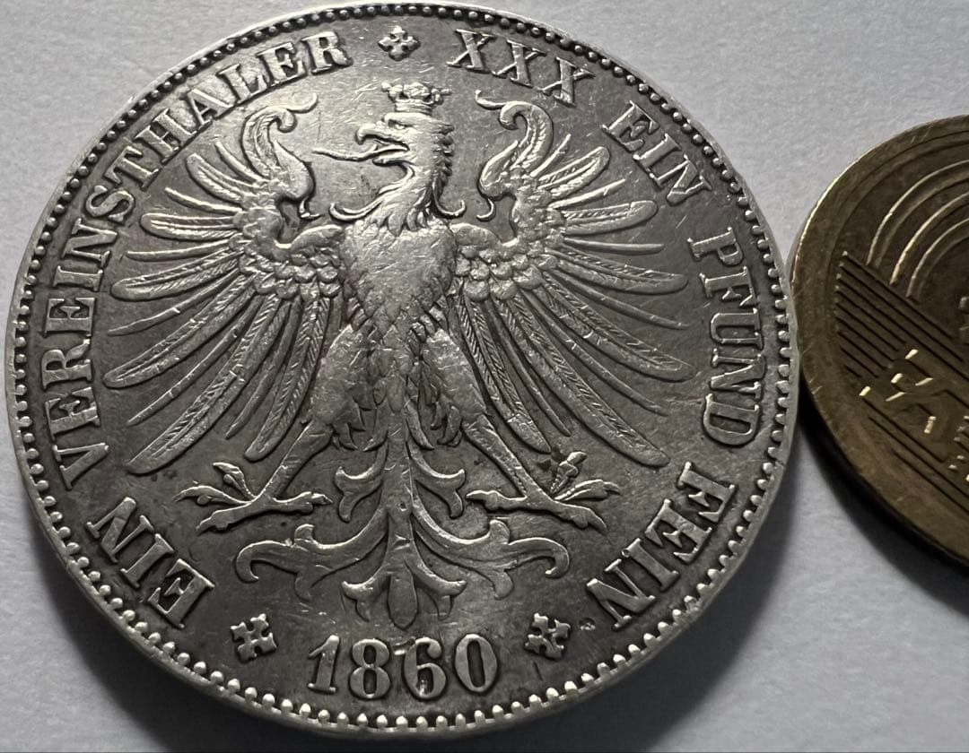 招*@様 1860年 ドイツ フランクフルト フライエシュタット1 ターラー銀貨