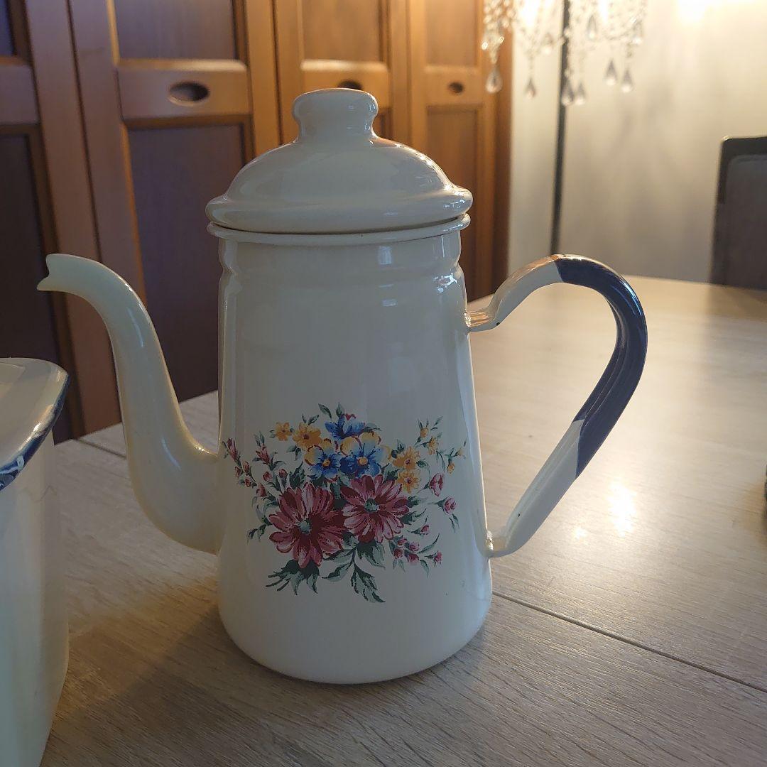 希少価値】フランス製 アンティーク ホーロー ポット 容器