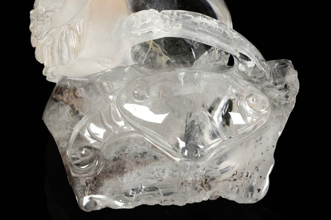 中国美術 水晶玉乗獅子 万事如意刻印 置物 老水晶彫 古水晶 唐物 古美術 骨董