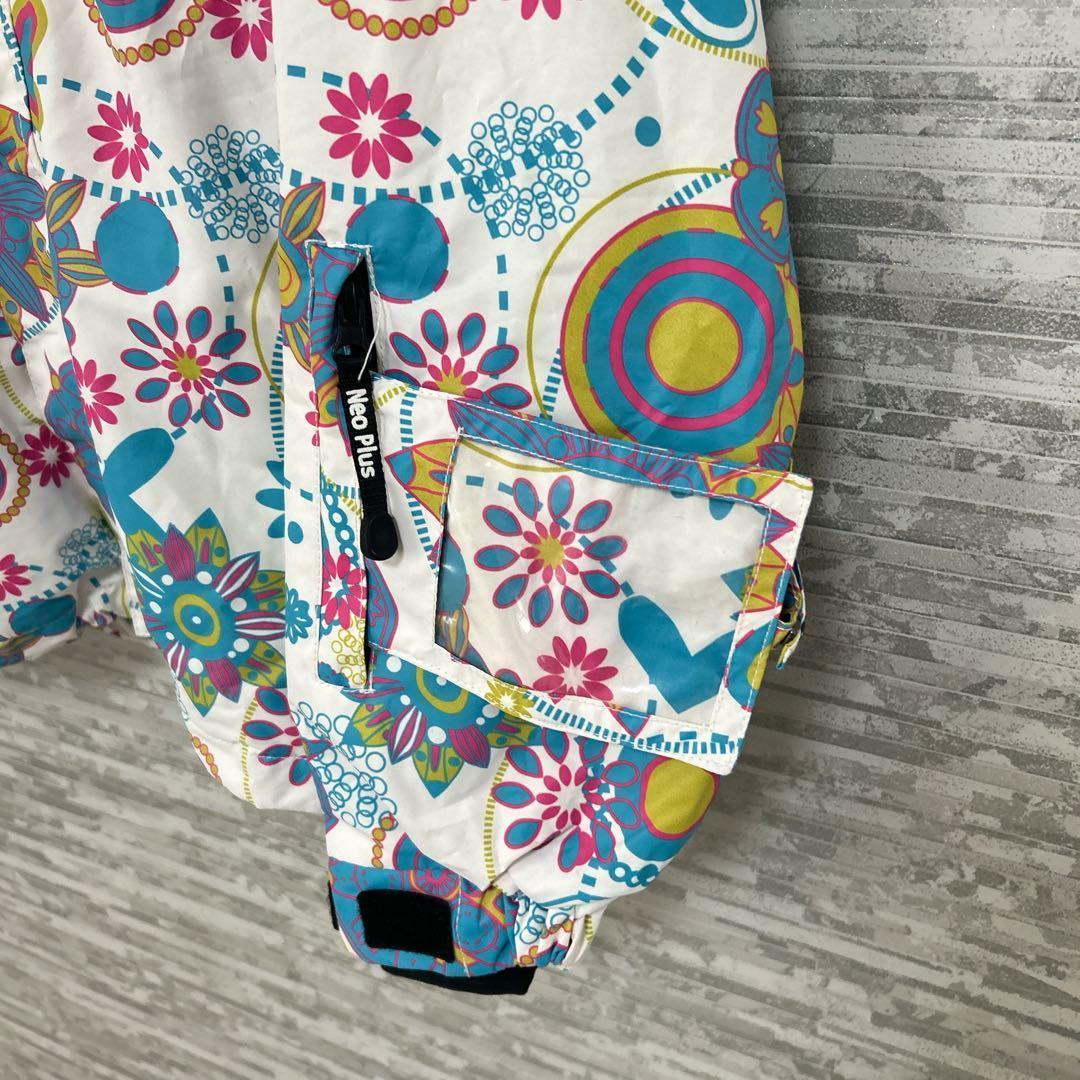 ネオプラス✨スノーボード ジャケット 花柄 Mサイズ 白　ウィンター　スポーツ