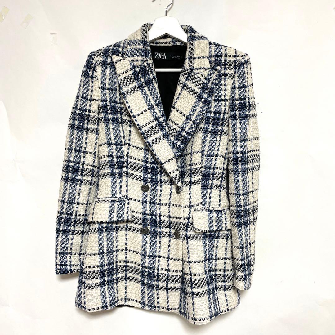 ZARA ザラ ダブルブレスト ブレザー ツイード ジャケットXS 中古