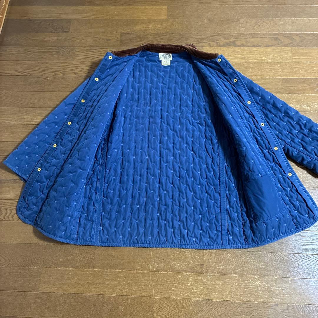HERMES エルメス 38 ネイビー キルティング ステンカラーコート