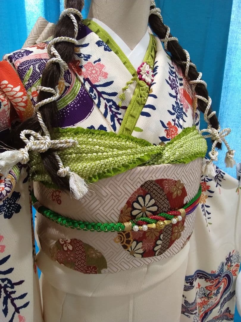 【専用】、正絹振袖、我妻紅型落款、重ね衿帯揚げ帯締め、袋帯、長襦袢★