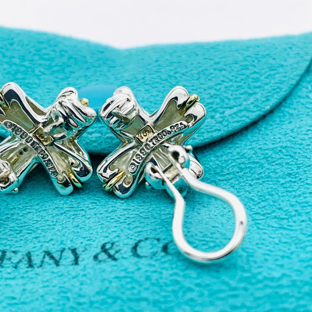 極美品 オールドティファニー シグネチャー コンビ ピアス シルバー k18