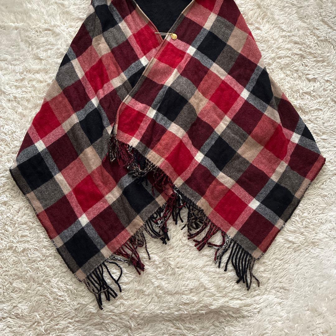 ブルーレーベルクレストブリッジ チェックリバーシブルフード付きショール