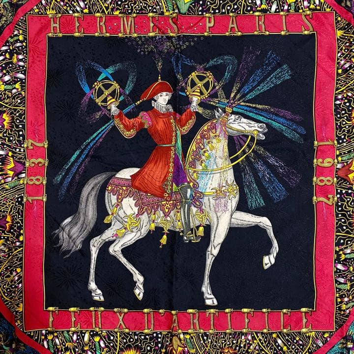 希少 エルメス カレ90 FEUX D' ARTIFICE 技巧の火 スカーフ - メルカリ