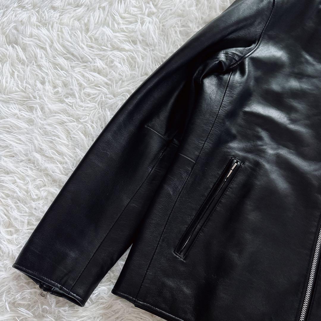 【BEAMS HEART】シングルライダースジャケット 羊革 ブラック XL