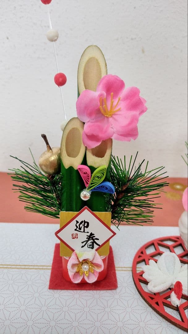 〜迎春〜可愛いシマエナガ　門松セット　ツル　お正月　インテリア　置物　お祝い