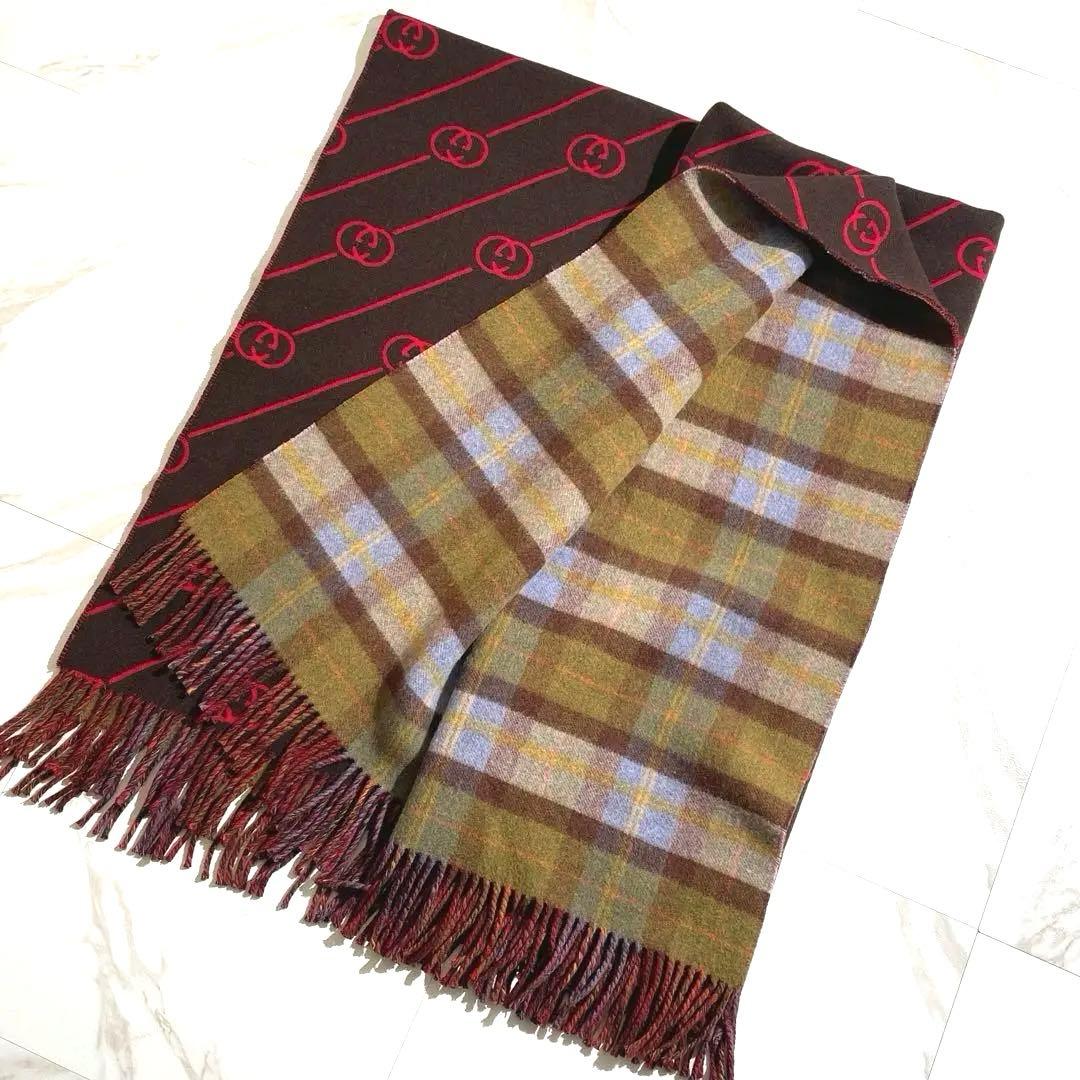 極美品✨GUCCI ポンチョ風ブランケット リバーシブル GG柄 チェック