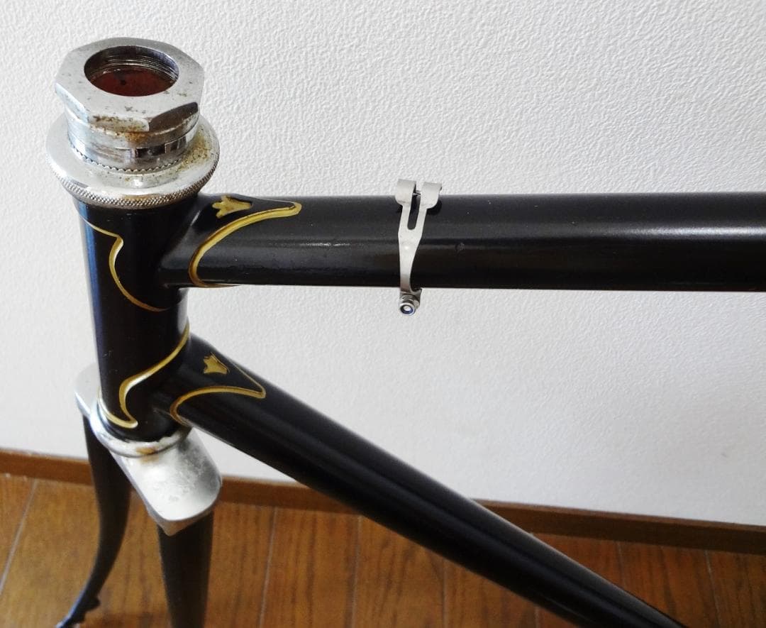 【リペイント】カワムラ　クロモリ　ロードバイク　フレーム　黒　ブラック　金縁