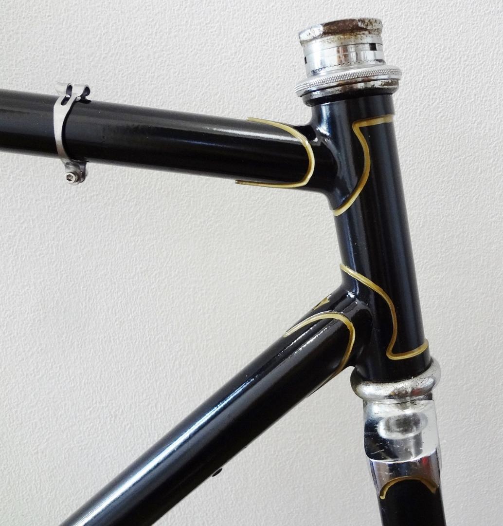 【リペイント】カワムラ　クロモリ　ロードバイク　フレーム　黒　ブラック　金縁