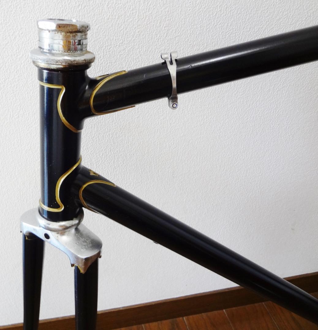 【リペイント】カワムラ　クロモリ　ロードバイク　フレーム　黒　ブラック　金縁