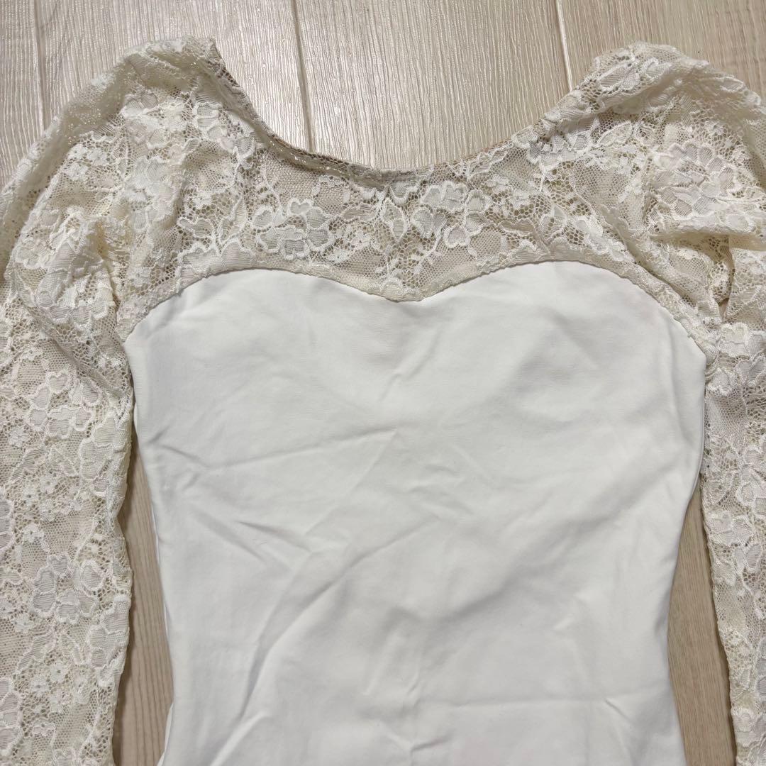 elevedancewear エレベダンスウェア ホワイトレース 長袖レオタード