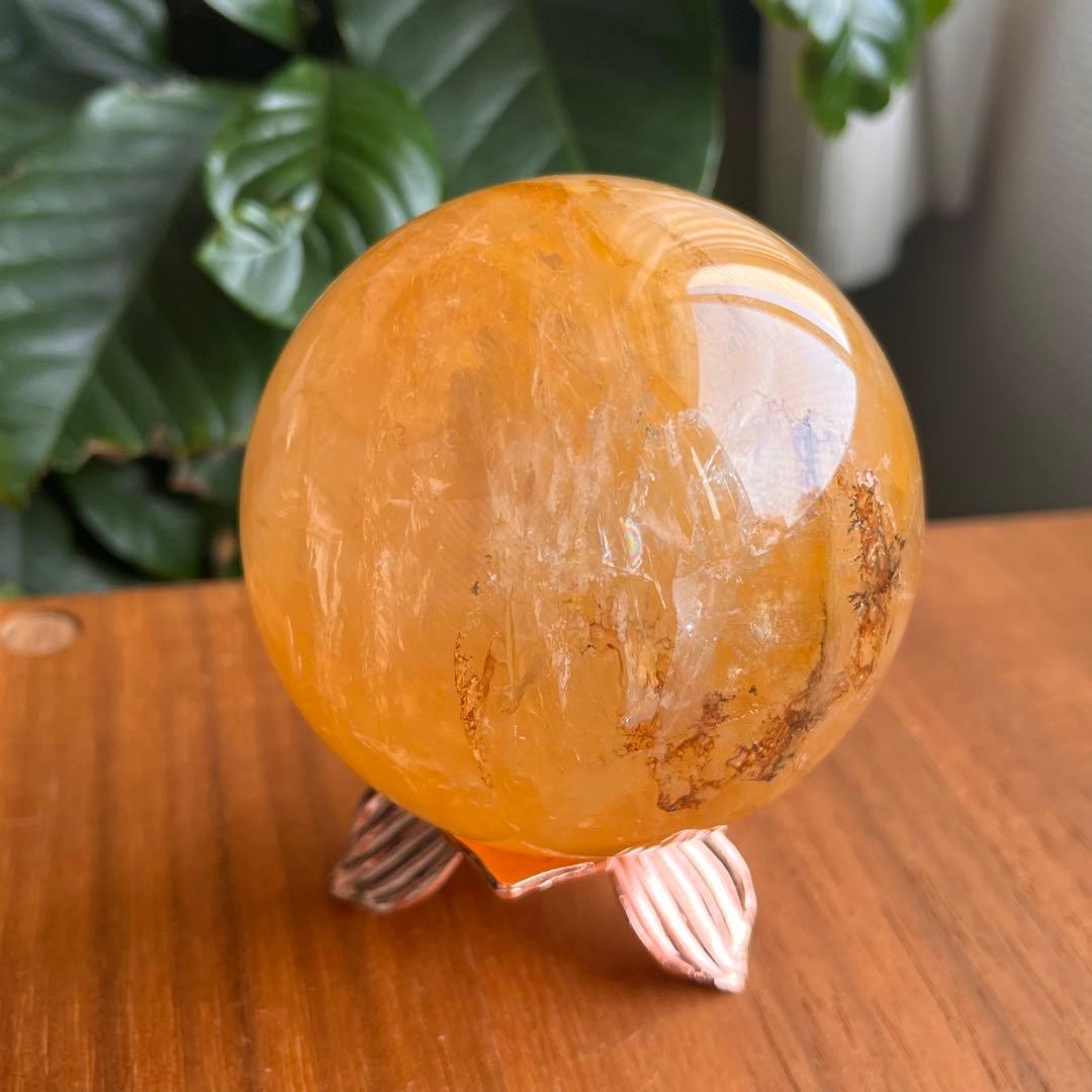 天然石スフィア 水晶ゴールデンヒラー 直径約75.6mmのスフィア