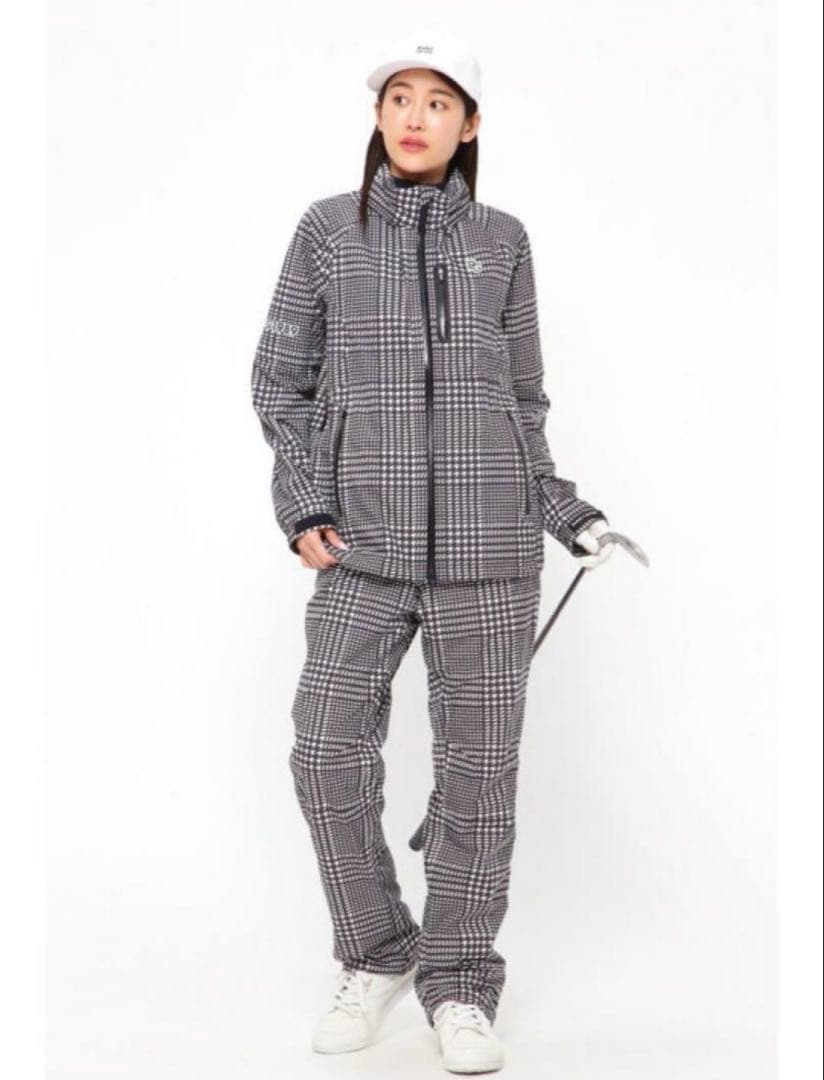 新品 パーリーゲイツ ストレッチ 千鳥柄 レインウェア 上下 セットアップ 0