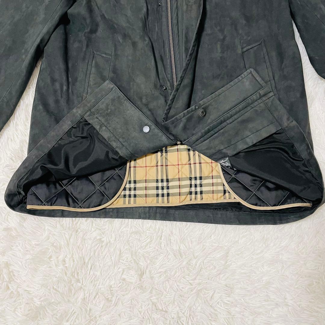 バーバリーロンドン　フェイクレザー　ステンカラーコート　ノバチェックライナー　L